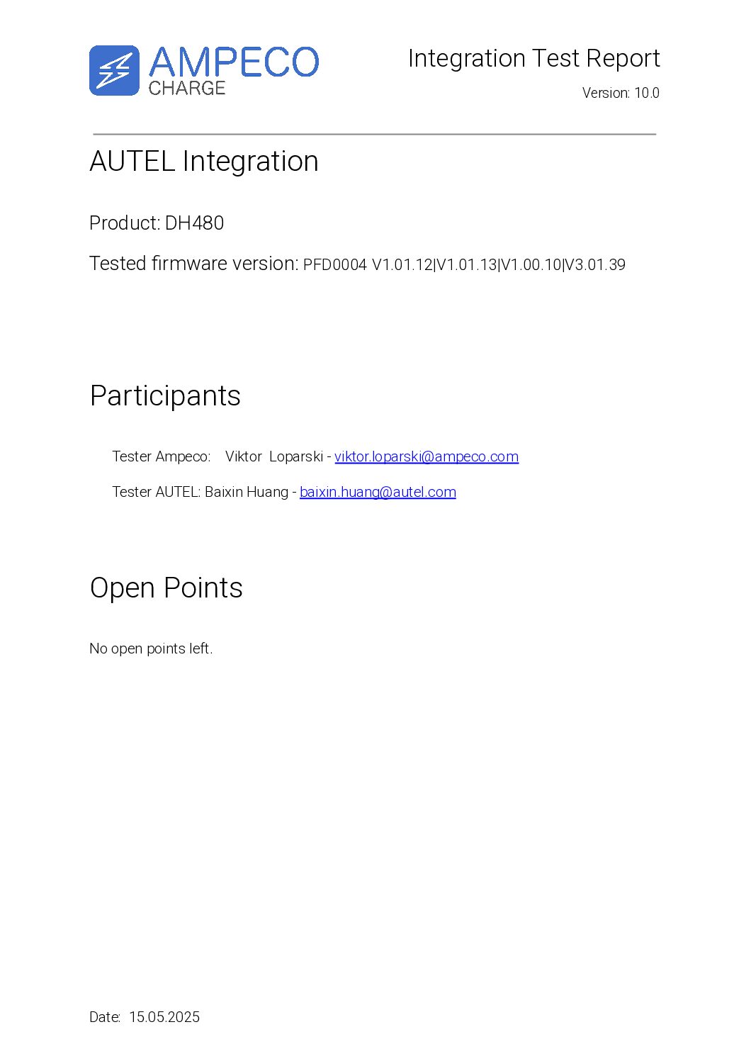 AUTEL DH480 OCPP 2.0.1 Integration Test Report