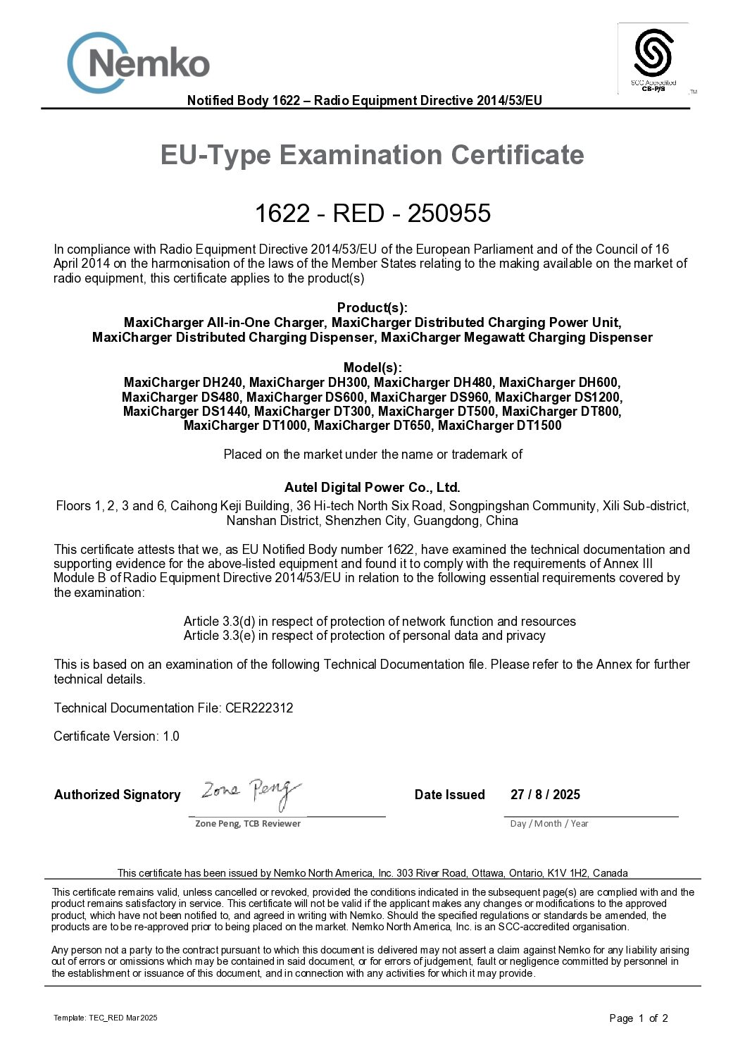 IEC-CE RED-Certificate
