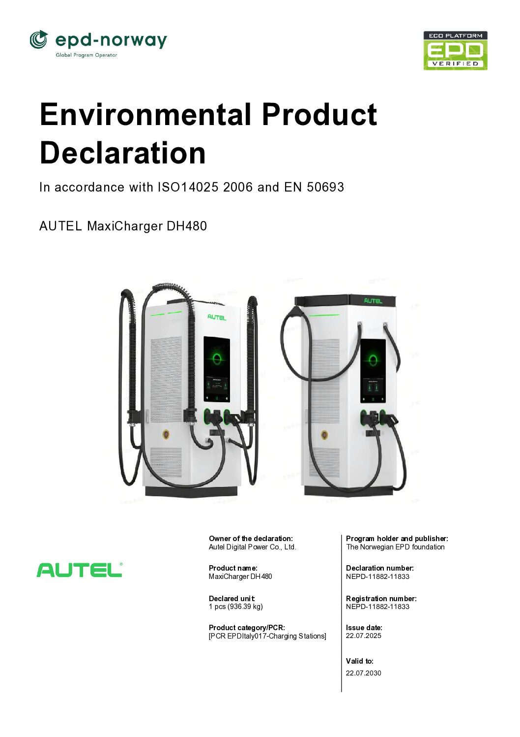 IEC-MaxiCharger DH480-NEPD-Certificate-20250722