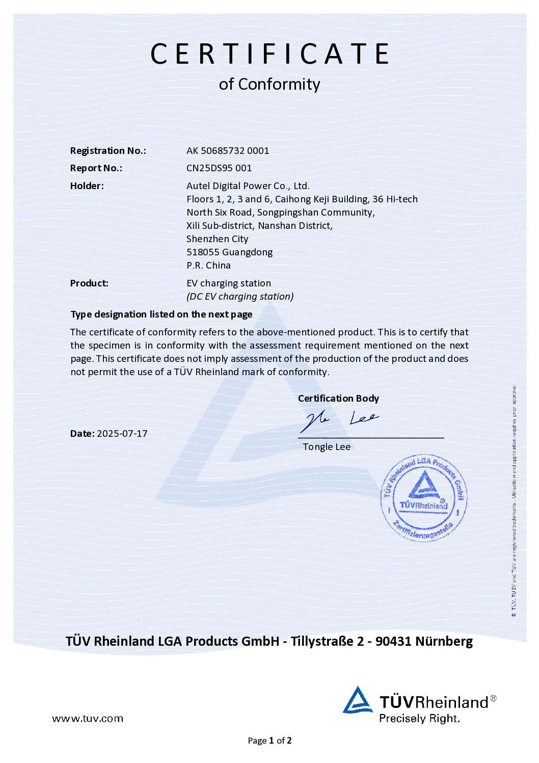 MaxiCharger DH240 CE Certification