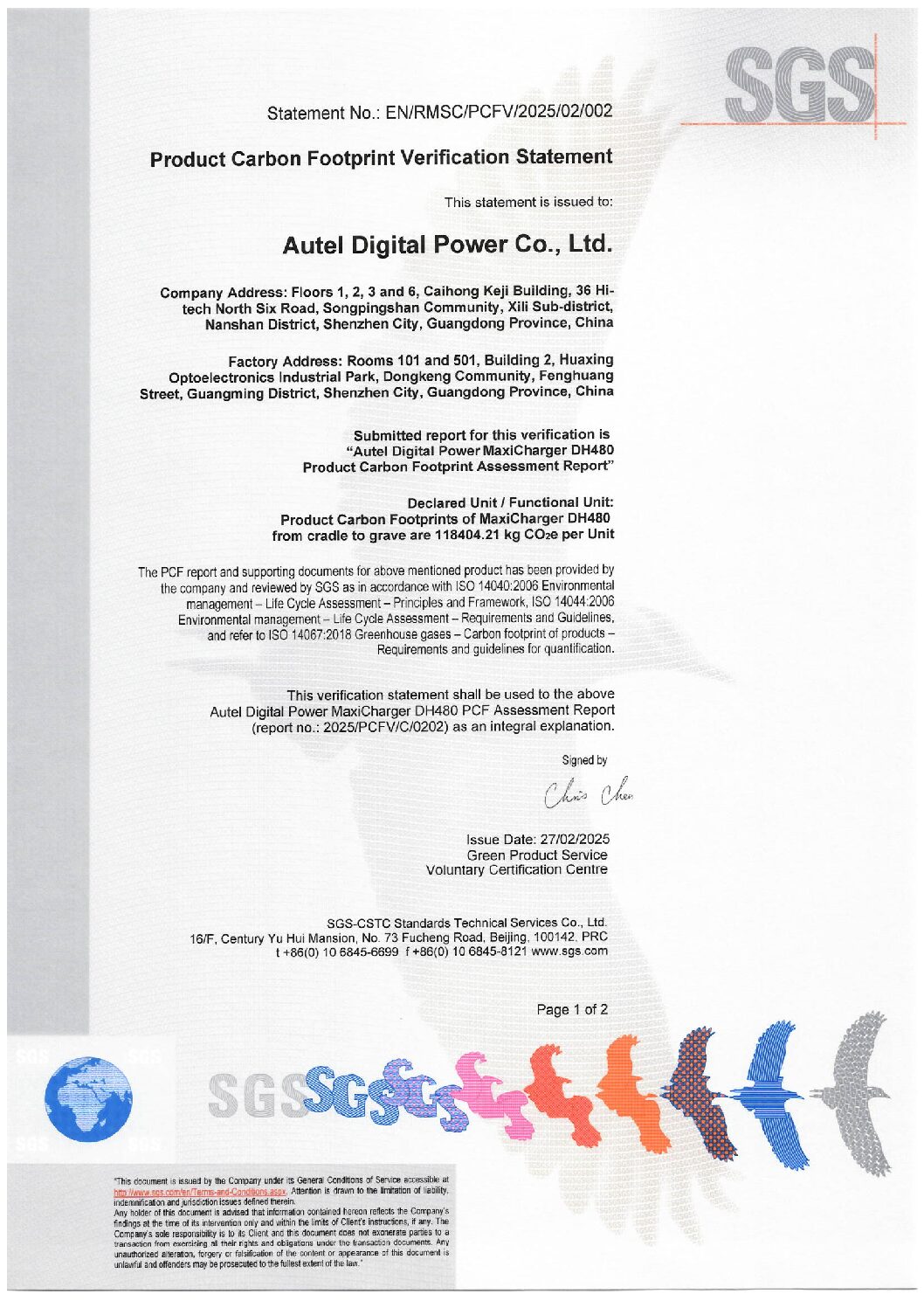 MaxiCharger DH480 Carbon Footprint Verification Statement