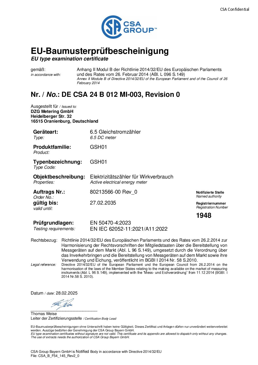 MaxiCharger DH480 DZG GSH01 MID Certificate