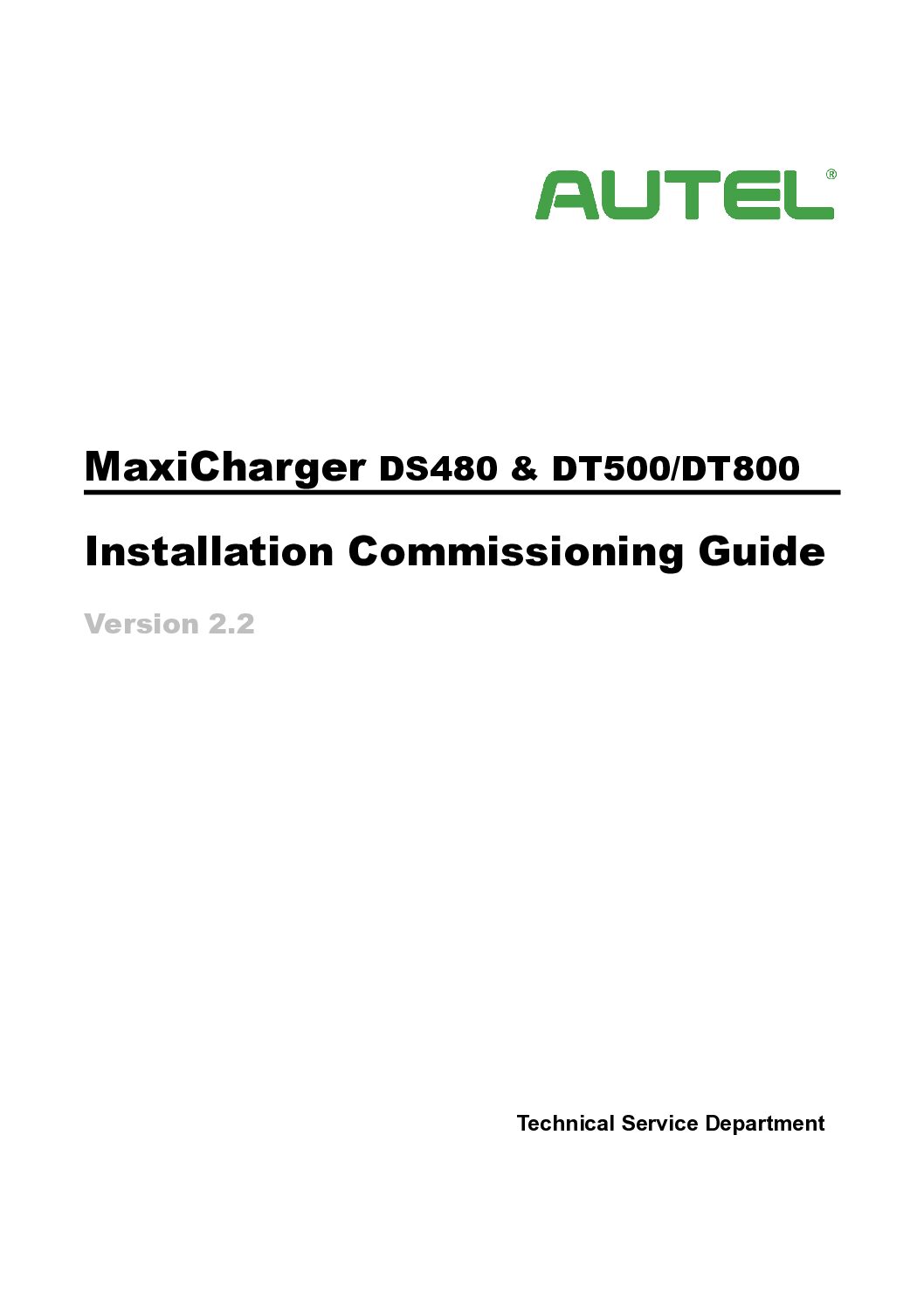MaxiCharger DS480 & DT500:DT800 Installation Commissioning Guide